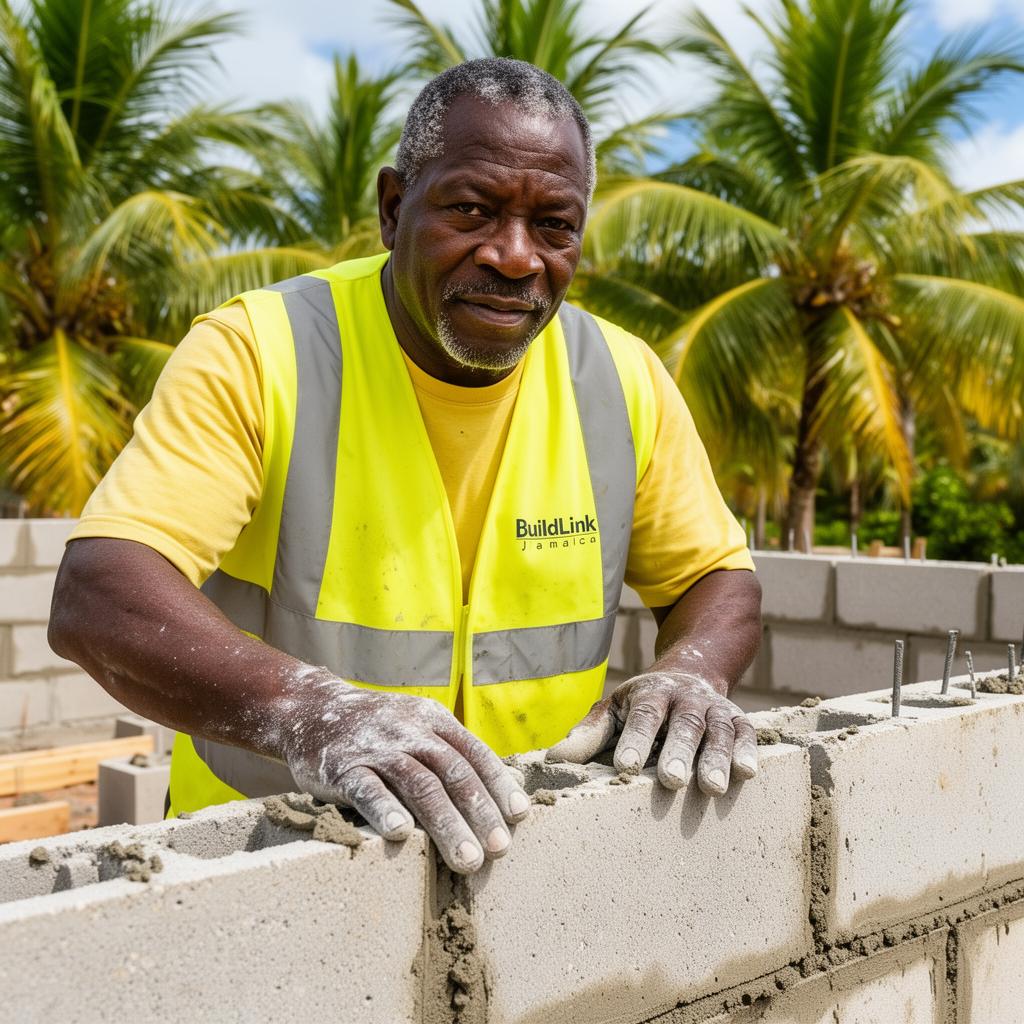 Mason building a modern Jamaican home